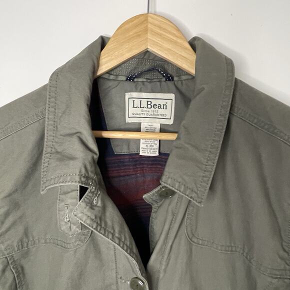 VTG LL Bean Khaki Fireside Field Jacket Barn Chore Coat Flannel Lined Women XL - Picture 5 of 16